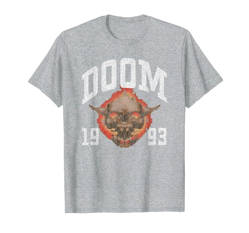 Image of Doom 1993 Lost Soul Pixelated Skull Retro Video Game T-Shirt, Men, Heather Grey, Medium