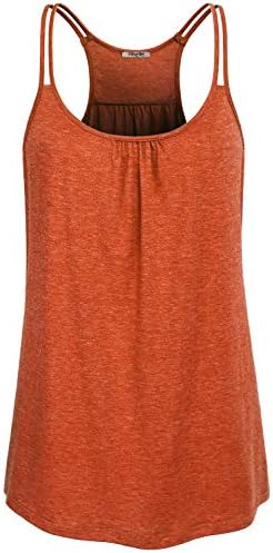 Hibelle Orange Tank, Womens Summer Double Spaghetti Straps Tunic Casual Boat Neck Sleeveless Racerback Cami Shirt Relaxed Workout Tanks Baggy Yoga Running Camisole Tops Bright Color XL