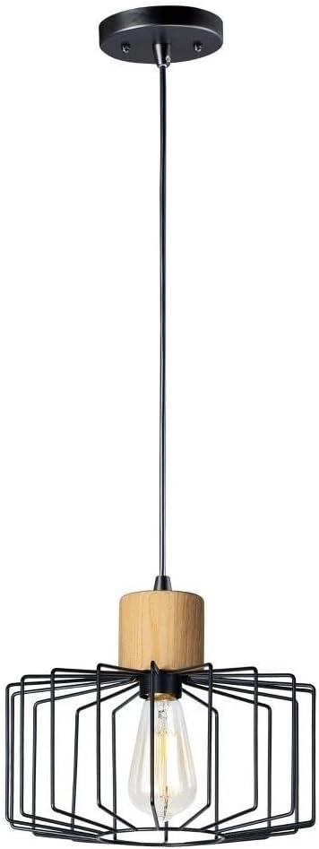 Maxim Lighting Bjorn 1-Light Mini Pendant Light | Black/Natural Wood Finish | Steel/Wood Construction | Kitchen Island Pendant | 10068BKNWD