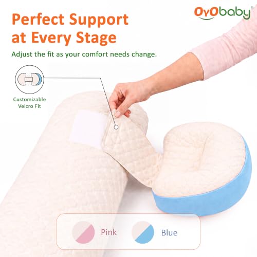 Image of OYO BABY Premium Maternity Pillow Bundle | 4-Piece Full Body Pregnancy Pillow Set for Back, Belly, Hips and Leg Support | Adjustable Butterfly Design | Hypoallergenic Organic Cotton Cover - Blue