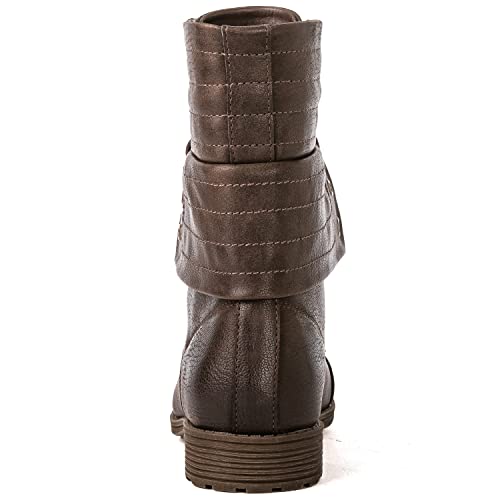 GLOBALWIN Women's Brown Lace Up Military Combat Boots Mid Calf Low Heels Ankle Booties for Women, 9M — view 5