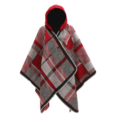 Women’s Oversized Plaid Hooded Sweater Poncho Cape Shawl Wraps Open Front Blanket Shawls and Wraps