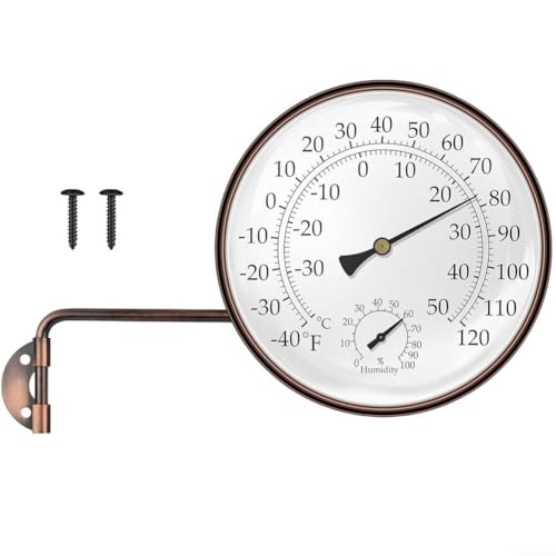 Thermomètre hygromètre d'extérieur en cuivre de 15,2 cm, résistant aux intempéries, analogique pour cadran °F/°C, capteur d'échelle pour jardin, terrasse, serre, garage, support mural