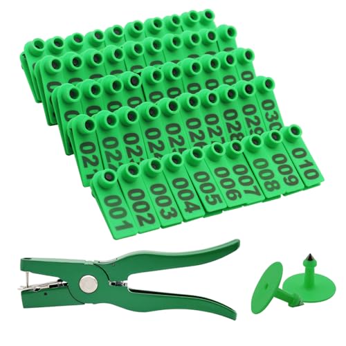 Sheep Ear tag Plier &001-100 Numbered Ear Tags for Goat Pins(Green)