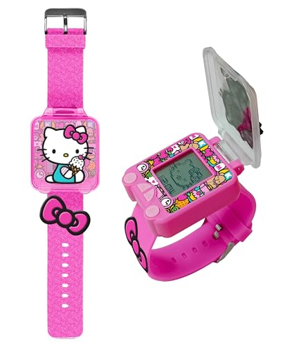 SRV Hub Hello Kitty Kids Educational Smart Watch - Girls Digital Watch with 5 Fun Learning Games, Timer, Alarm, Stopwatch, 10 Clock Faces, Blue Silicone Strap – Ages 4+