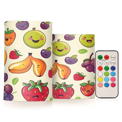 ALAZA Cartoons Cute Fruit Flickering Flameless Candles Battery Operated with Remote Timer,Tea Light Candles LED Pillar Votive Candles set of 2 for Outdoor Indoor Decorations