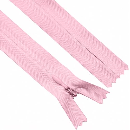 Sawoake Invisible Zippers 18 Inch #3, Pink Nylon Coil Zippers 2-Pack for Sewing, Skirts, Pockets, Pillows (Pink, 18", 2PCS)
