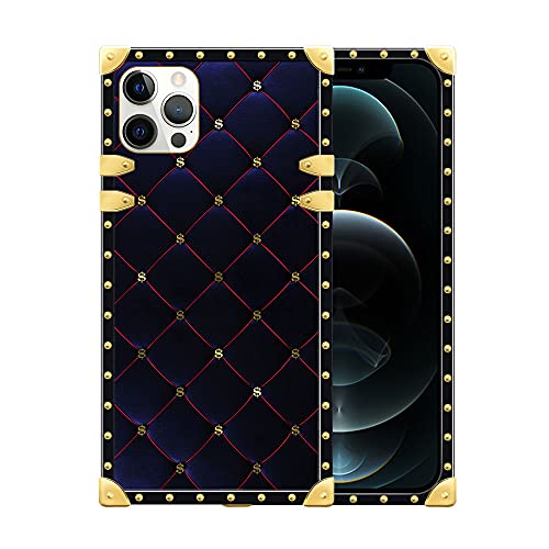 Luxury Square Case iPhone 12 Pro Max Case, Red and Blue Deluxe Plaid iPhone 12 Pro Max Cases for Women Girls,Full Body Soft TPU Metal Plating Corner Shockproof Protection Bumper Back Cover Case