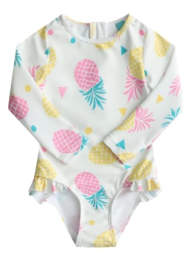 Image of Aisyee Baby Girls One Piece Swimsuits Long Sleeve Rash Guard Swimshirts