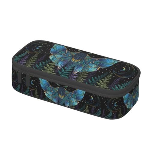 Image of Mystical Moth Psychedelic Moon Large Pencil Case, Pencil Pouch With Zipper Compartments Stationery Pencil Bag For Kids Teens Students School Supplies