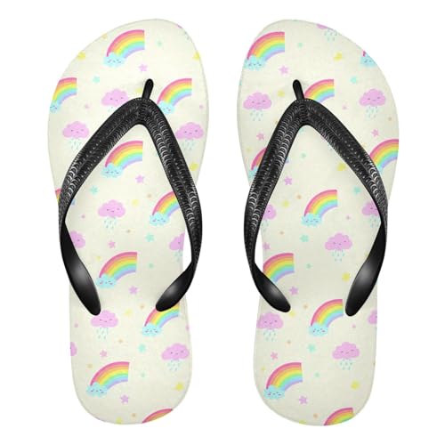 Sinestour Cloud Rainbow Stars Beige Flip Flops for Beach Thong Sandals Anti-slip Lightweight Beach Slippers for Summer Swim Travel