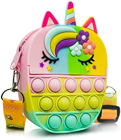 Unicorn Pop Bag it Fidget Bag,Silicone Push Bubble Bag Fashion Rainbow Pop Purse Bag for Girls with Adjustable Shoulder Straps(style d)
