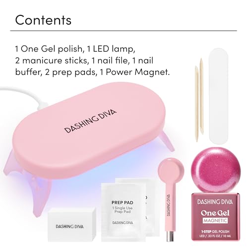Dashing Diva One Gel Magnetic Mega Bundle – One Gel Magnetic Starter Kit in Villainous, Top Coat and Magic Off Nail Polish Remover - Manicure Set includes LED Lamp and Power Magnet - Thumbnail 4