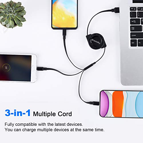 3Pack Multi Charging Cable 3A， USB Retractable Multiple Charging Cord ，Fast Retractable Car Charger Adapter with L T/Micro USB/Type C Port Adapter for Cell Phones/iPhone/Samsung/PS/Tablets Universal by Bismdky - Image 6