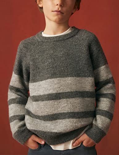 Arshiner Kids Boys Knit Sweater Long Sleeve Crewneck Sweater Striped Pullover Casual Sweater Sweatshirt For Boys Grey 7-8 Years #TOP1