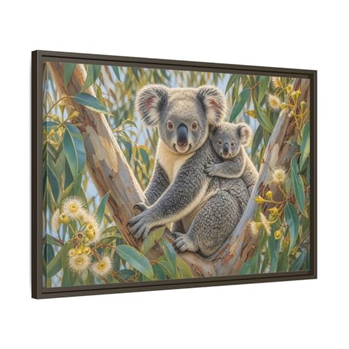 Impression sur toile koala haut de gamme avec cadre fini espresso 3 cm