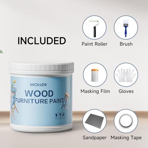 Mollor Matt Schwarz Holzfarbe Innen, Langlebig Farbe Für Möbel Ohne Schleifen, Kreidefarbe Shabby Chic Feinste Farbe Innen und Außen Möbellack Bastellfarbe (32oz/1kg, schwarz mit Werkzeugen)