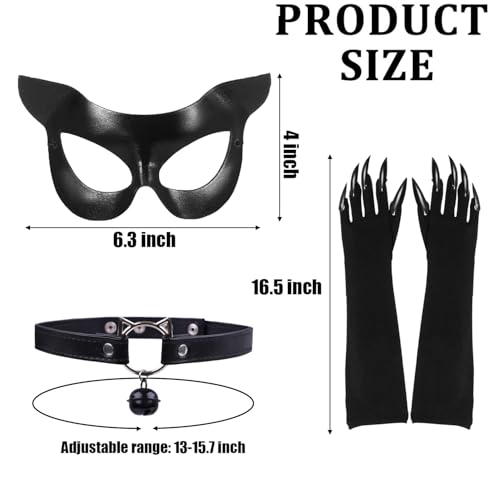 Cat Costume for Woman Cat Mask Glove and Necklace Black Halloween Cosplay Accessories