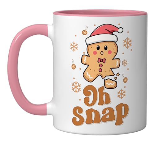 Oh Snap Gingerbread Man Cute Christmas Cookie Baking Team Ceramic Mug, Pink/White