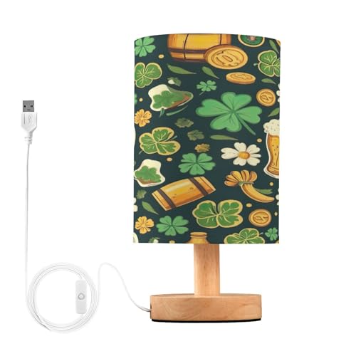 SDMKA Shamrocks Pattern Bedside Table Lamp for Bedroom, Minimalist Nightstand Lamp with Round Fabric Shade for Living Room, Office, No Bulb Required