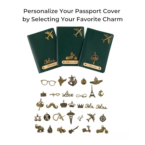 Image of AICA Personalised Name & Charm Leather Passport Cover Holder for Men & Women (DarkGreen) | Birthday Gifts for Women