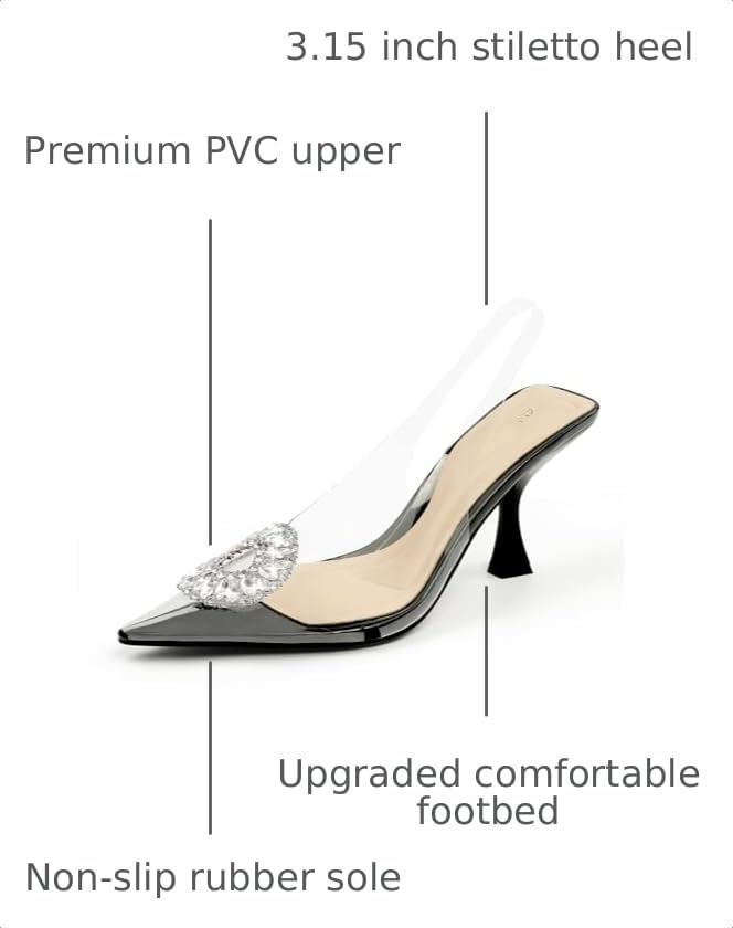 Image of JENN ARDOR Clear Heels for Women Slingback Pointed Closed Toe Heels with Rhinestones 3 inch Comfortable Stiletto Sandals Pumps Wedding Party Dress Shoes