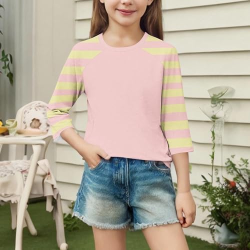 Girls Long Sleeve Raglan T-Shirts Kids Casual Striped Crewneck Patchwork Top Tops Basic Loose Tees for 4-15 Years4