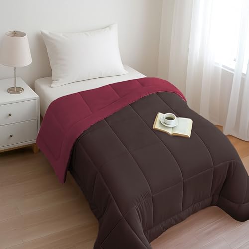 Image of HOME ELEGANCE Comfort Living Microfiber Reversible AC Comforter, 120 GSM, Soft & Cozy, Lightweight Quilt, All Season use, Machine Washable, Single - 60x90 inches - Hot Chocolate