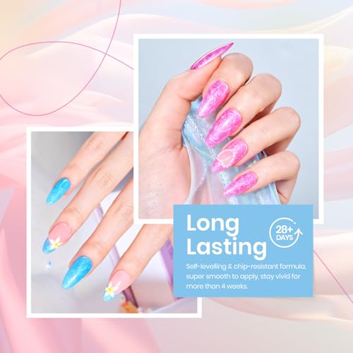 Image of Beetles Pearl Gel Nail Polish Set, 6 Colors Rainbow Shimmer Gel Nail Polish | Pink Yellow Green Purple Blue Iridescent Gel Creates Mermaid-Style Swirl, Shell Thread Nail Art