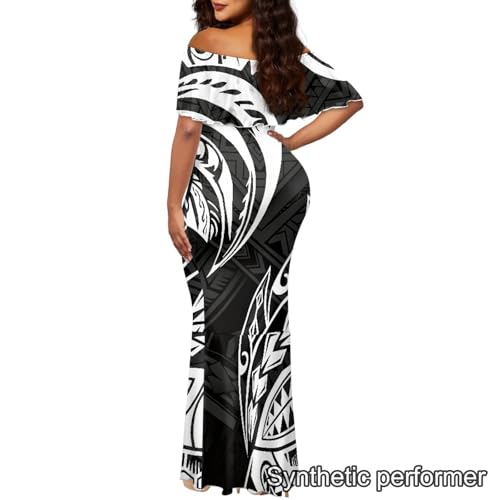 Image of Polynesian Dresses for Women Off Shoulder Maxi Dress Puletasi Samoan Dresses S-7XL