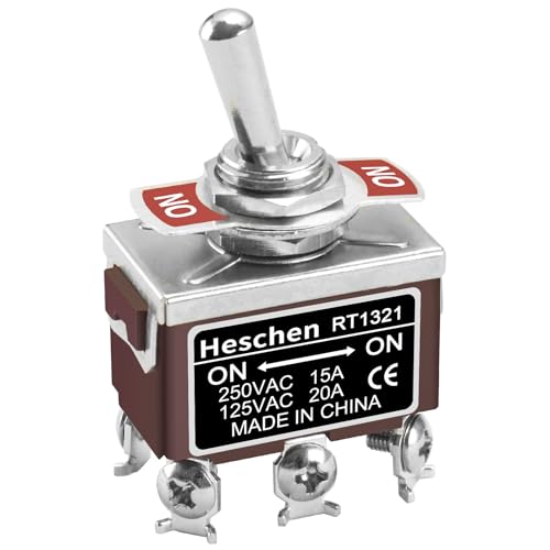 Heschen Interrupteur à bascule en métal, RT1321, DPDT, type maintenu, 2 positions, 15 A 250 VAC, CE