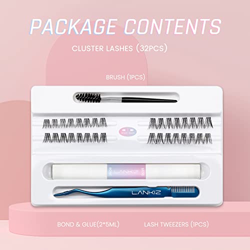 Lankiz Diy Lash Extension Kit, Individual Lashes With Super Hold Bond And Seal Cluster Lash Glue, Faux Mink Cluster Lashes Starter Kit At Home，32Pcs 12+14Mm Mix Featherlight Diy Lash Extensions #TOP4