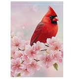 Wamika Spring House Flags 28 x 40 Double Sided, Cardinal Red Bird Holly Berry Branches Snow Welcome Winter Holiday Yard Outdoor Garden Flag Banner for Party Home Christmas Decorations