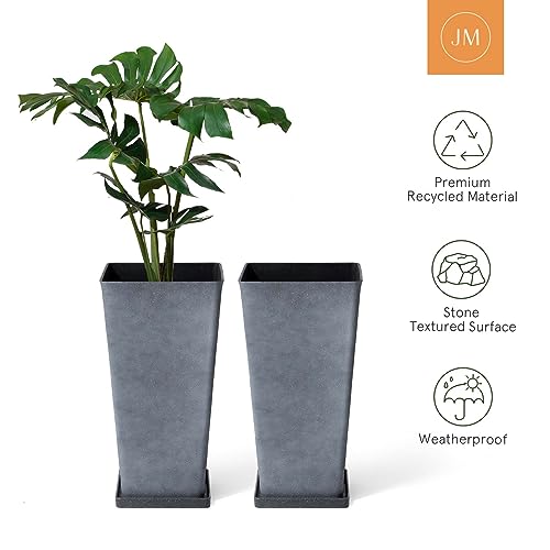 La Jolie Muse Tall Planters 20 Inch, Flower Pot Pack 2, Patio Deck Indoor Outdoor Garden Tree Planters (Weathered Gray) #TOP4