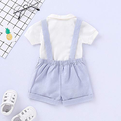 Gentleman Outfits Set For Baby Boys Short Sleeve Romper With Tie And Overalls Bib Pants Clothing Set (Light Blue, 18 - 24 Months) #TOP6
