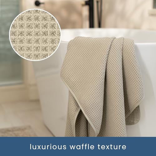S&T INC. Bath Towels, Premium Towels for Bathroom, Extra Large, Absorbent Microfiber for Home, Yoga, and Gym, Waffle Weave, 30 Inches x 60 Inches, 4 Pack, Beige