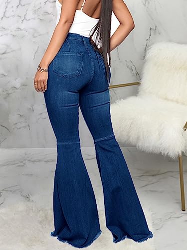 Womens High Waist Bell Bottom Long Pants Casual Loose Straiight Flare Wide Leg Baggy Denim Jeans Dark Blue Xl #TOP2