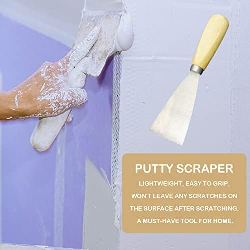 3 Putty Filling Scraper Tools, 1 Small Yellow Scraper, Wallpaper Scraper with Solid Wood Handle (1, 2, 3 inches), Flexible Plastic applicator, for Filling, DIY Decorating, Removing air Bubbles