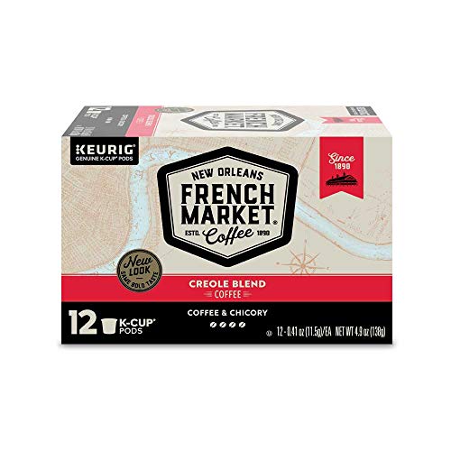 French Market Coffee, Creole Blend Coffee And Chicory, Single Serve Coffee K-Cup Pods, Dark Roast, 12 Count #TOP1