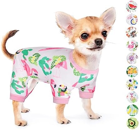Dog Pajamas for Small Dogs Girl Boy Puppy Pjs Summer Pet Onesies for Chihuahua Yorkie Teacup Cute Soft Material Stretch Able Cat Clothes Outfit Apparel Doggy Jumpsuit (X-Small, Flamingo)