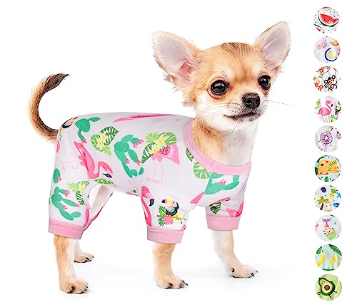 Dog Pajamas For Small Dogs Girl Boy Puppy Pjs Summer Pet Onesies For Chihuahua Yorkie Teacup Cute Soft Material Stretch Able Cat Clothes Outfit Apparel Doggy Jumpsuit (X-Small, Flamingo) #TOP2