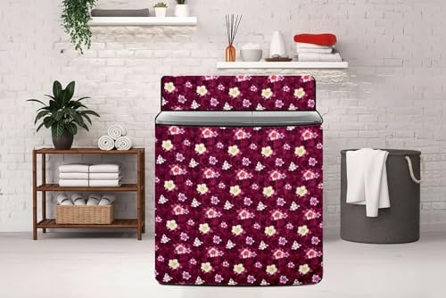 Image of The Furnishing Tree Semi-Automatic Top Load Washing Machine Cover | Waterproof & Dustproof | Easy to Clean | Inlet & Outlet Pipe Provision | Durable & Washable, Floral Red Polyester (56x93x107 CM)
