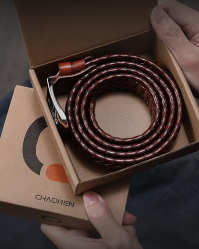 Image of CHAOREN Mens Braided Woven Leather Belt 35MM - Built to Last, Snug Fit | Fully Adjustable, Break-Resistant, Casual-Elegant Vibe, Versatile for Golf, Jeans & Dress, Gift Box