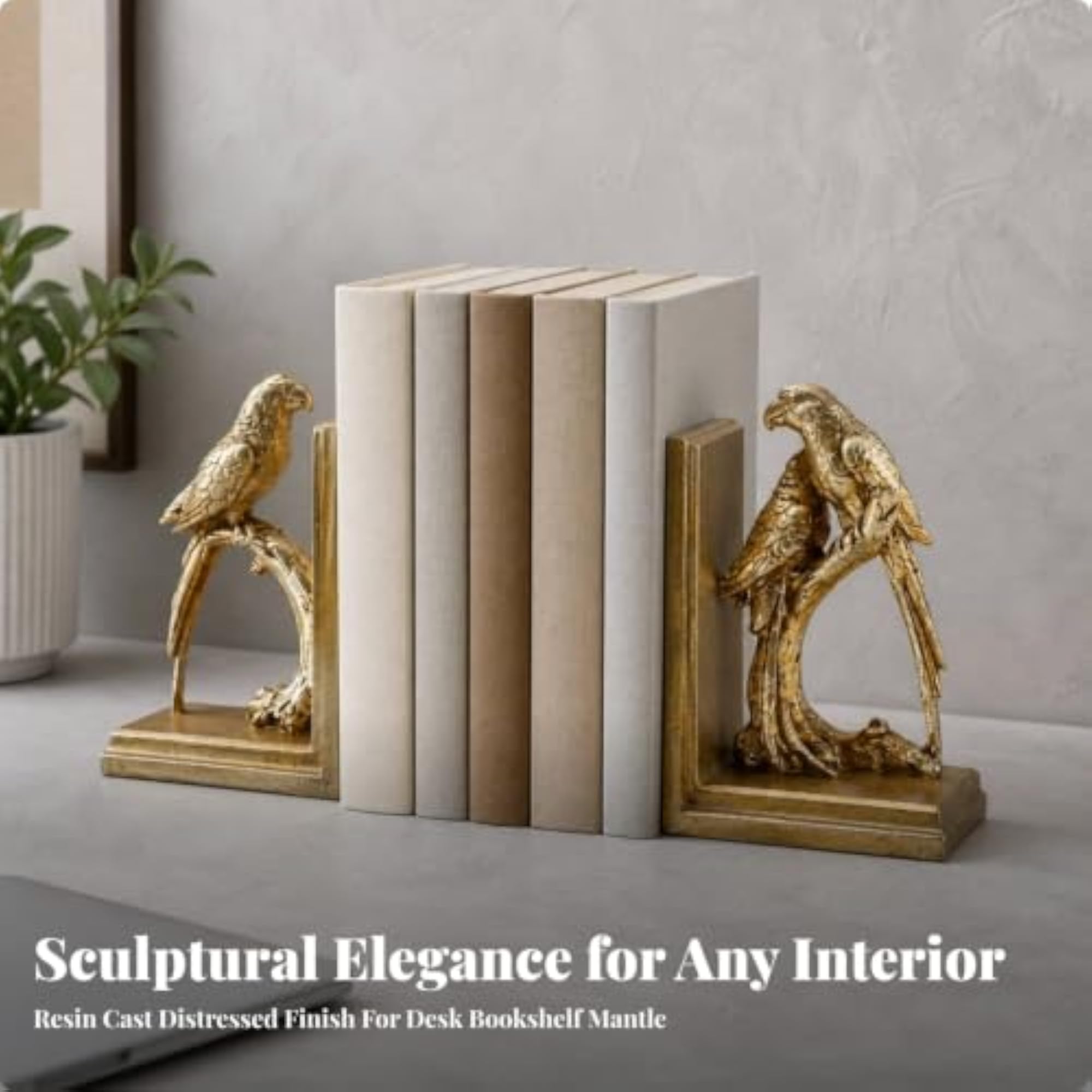 Vintage Chic Bookend with Parrot Ornament, Gift