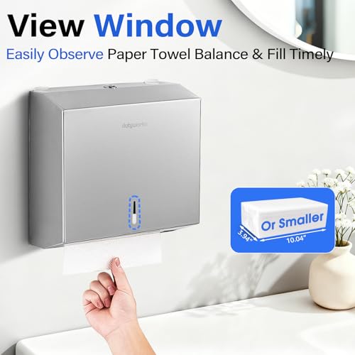 DUTYWORKS Commercial Paper Towel Dispenser Wall Mount, 304 Stainless Steel C-Fold Multifold Trifold Holder with Lock, Large Capacity Hand Towel Tissue Dispenser for Bathroom Kitchen Restaurant Office — view 6