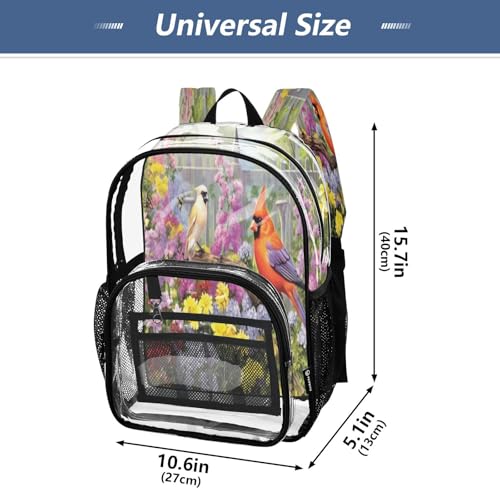 Colorful Bird Garden Clear Backpack - Stadium Approved Large 15.7-inch Waterproof Transparent Bag for Sports, Concerts, Work, Travel#1504