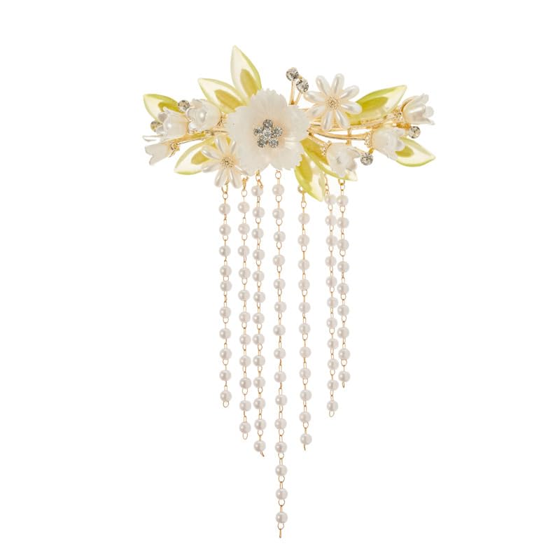 Pasadores de pelo de flores vintage, pinzas decorativas de perlas con borlas, pasadores de pelo de cristal floral francés, horquillas para el