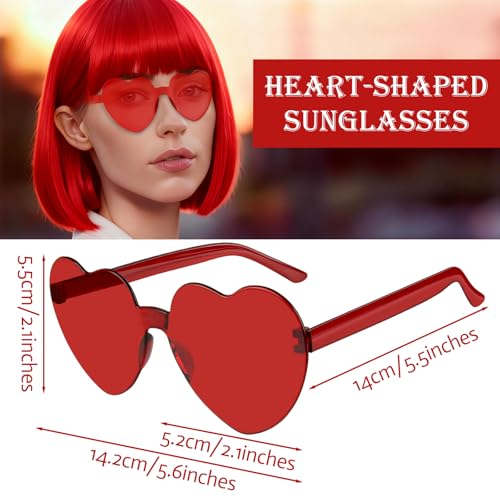 Image of 2 Pack Red Bob Wig with Bangs Heart Sunglasses for Women, Neon Bobs Funny Party Wigs Synthetic Hair for Adults Halloween Cosplay Costume Clubs Celebration Christmas Bachelorette Party