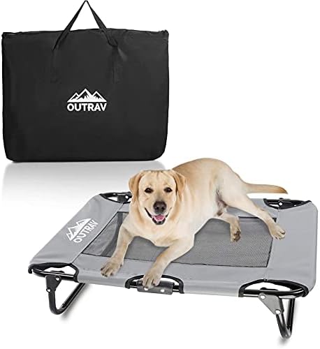 Elevated Dog Cot with Steel Frame - Foldable Raised Play and Rest Bed for Dogs and Cats - Heavy Duty Strong Material - Pet Cot with Bonus Storage Bag (Small 30” x 20” x 7”, Grey)