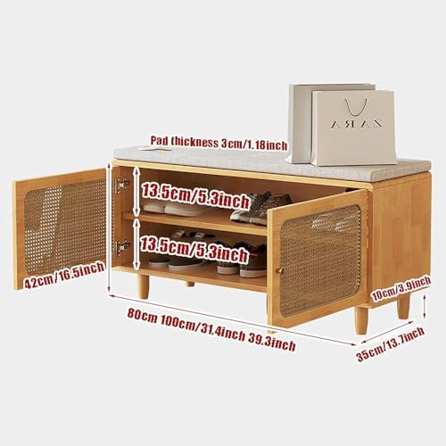 Banc rangement chaussures solide 158kg avec assise rotin